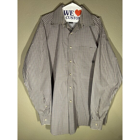 Ariat Pro Series Long Sleeve Button Down Shirt Mens Size L  Blue Checkered - Picture 1 of 7